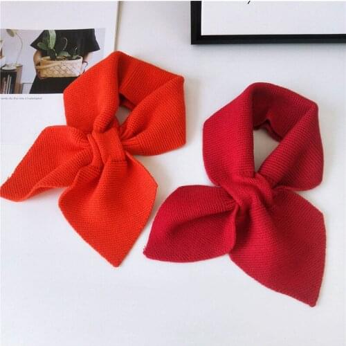 The New Korean Style Knitting Wool Collar Soft Sister Small Bowknot Scarf Female Winter Cross Warm Scarf Winter Accessories