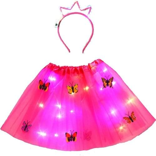 New LED Glow Light Up Tutu Skirt Ear Headband Fancy Dress Wedding Birthday Neon Party Crown Costume for Women Girls