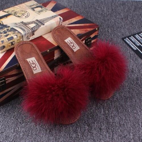 2020 Natural leather sole Slippers Fashion Winter Open Toe Women Indoor Slippers Fur Warm High Quality Wool Soft Plush Lady