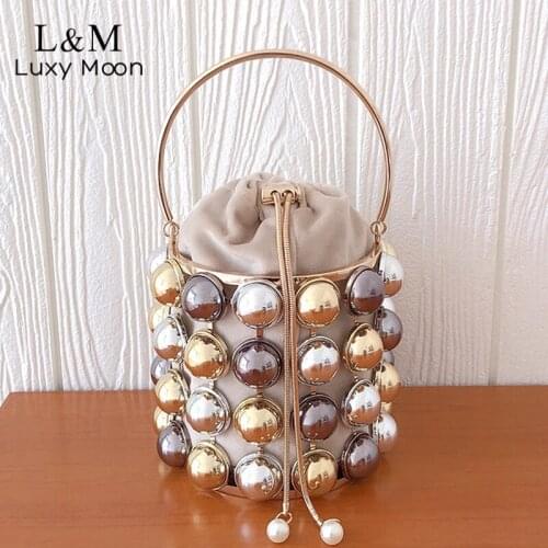 Mini Evening Clutch Bag For Women Hollow Out Metal Pearl Purses And Handbag Basket Wedding Luxury Designer Bag Sac Femme X563H