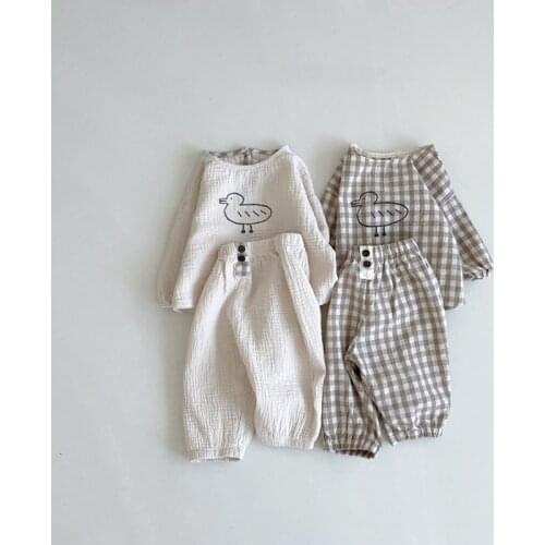 Infant Newborn Baby Girls Boys Spring Autumn Cute Cartoon Pattern Clothes Set Long Sleeve Tops + Cotton Linen Solid Pants 2Pcs