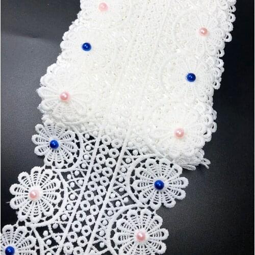 High Quality 3d Lace Fabric Wirh Beads Sewing Trim Wedding Dress Decoration Embroidered Water-soluble Hollow Milk Silk Ribbon