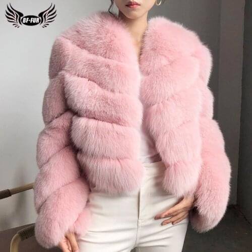 BFFUR Real Fox Fur Coat Short 50cm Long Natural Fox Fur Jackets Whole Skin Fur Coat With Long Sleeve Warm Overcoats Luxury Women