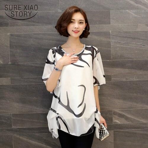 Loose Woemns Tops Blusas New 2019 Summer Short Sleeve Womens Clothing Fashion Plus Size 5XL Chiffon Women Blouse Shirt 60A 30