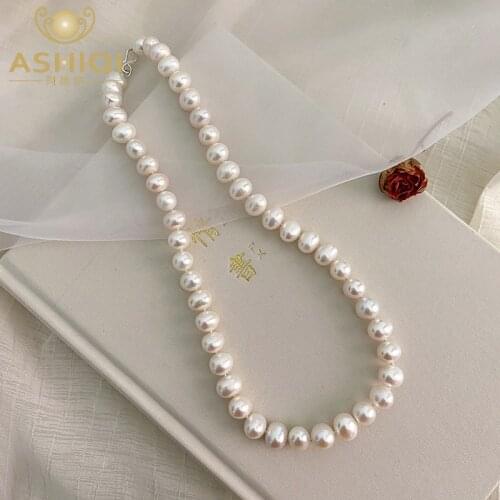 ASHIQI Natural freshwater pearl necklace 925 sterling silver Button Jewelry for women 2021 New