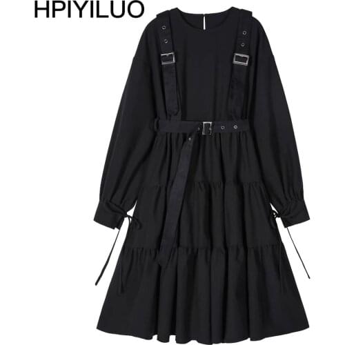 Gothic Style Dress Women Harajuku Gothic Lolita Kawaii Dress Punk Cute Long Sleeve Black Midi Dress 2021 Emo Mall Goth