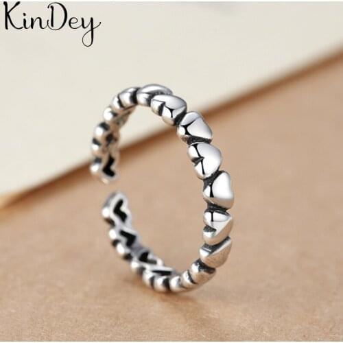 Personality Gothic Vintage Love Hearts Rings For Women Bridal Wedding Engagement Punk Resizable Antique Rings Rock Jewelry