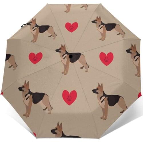 Wind Resistant Folding Automatic Umbrella Women Auto Dog German Shepherd With Hearts Windproof Umbrellas Rain For Men Parasol