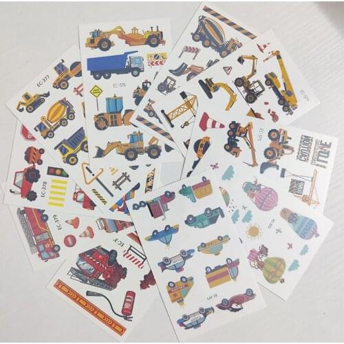 10pc Children Temporary Tatoo Sticker Waterproof Fake Tattoo Excavator Truck Cartoon Car Tattoos Hand Foot Tatouage Boy Girl