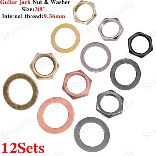12 Sets 3/8" Electric Bass Guitar Hexagon Brass Nuts & iron Washe Gasket for Input Output Jack Socket Replacement - 9.36MM