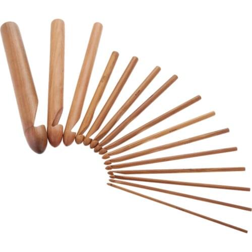 15 Size Wooden Bamboo Knitting Crochet Set Handcrafted Crochet Hooks For Weave Yarn Craft Kit Large Knitting Needles Sewing Tool