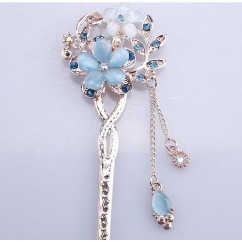 2021 Trendy Flower Rhinestone Hair Clasp Hair Sticks Hairpins Girl Wedding Classic Hair Accessories Party Headwear Headpiece