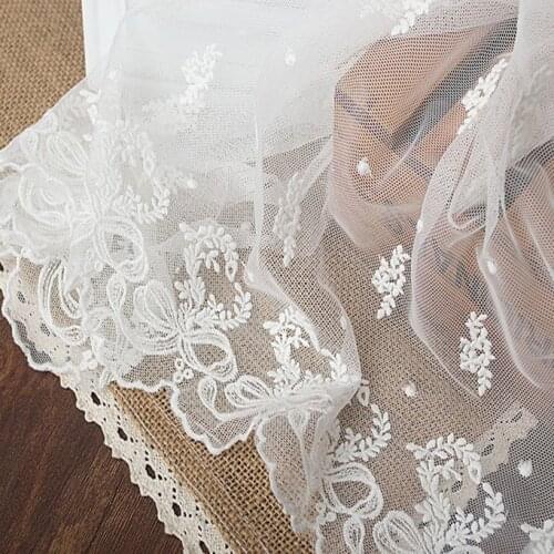 5Yards Embroidered Net Lace Trim Flower Lace Fabric For DIY Sewing Dress Clothes Accessories Off White/Beige Color