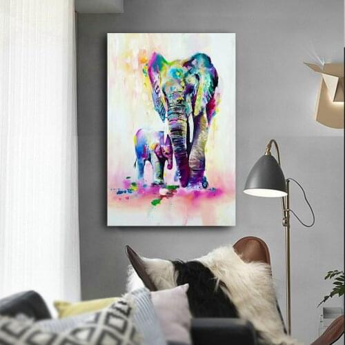 Watercolor African Elephant Mother Son Animal Posters and Prints Canvas Painting Scandinavian Nordic Wall Picture for Kids Decor