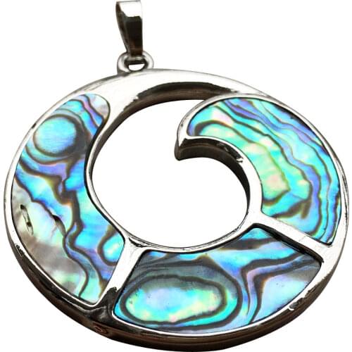 Free Shipping 18x52mm New Zealand Abalone Shell Round Men Women Pendant 1pcs MC9707