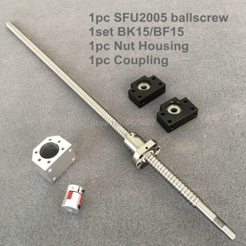 Free shipping CNC Ballscrew Set : 20MM Ball screw SFU2005/2010 End Machined + Ball Nut + BK15 BF15 End Support+ cnc parts