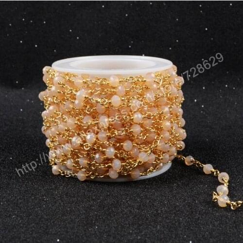 BOROSA 5Meter/lot DIY 4mm Wire Wrapped Beaded Rosary Chain Faceted Pink Natural Stone Quartz Beads for Necklace Bracelet JT041