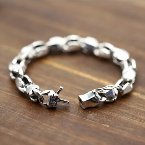 Retro Thai Silver Tide Punk Bracelet Men And Women Flame Phoenix Smooth S925 Sterling Silver Vintage Old Bracelet Homme