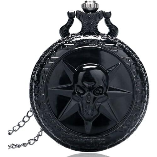 Full Steel Black Skull Cross Fire Quartz Pocket Watch Men Women Steampunk Watches Gift