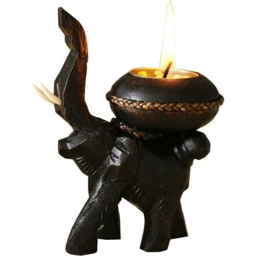 Southeast Asia Wood Candle Holder Retro Thailand Elephant Candlestick Wood Vintage Black Gift Home Decorative Ornaments FC491