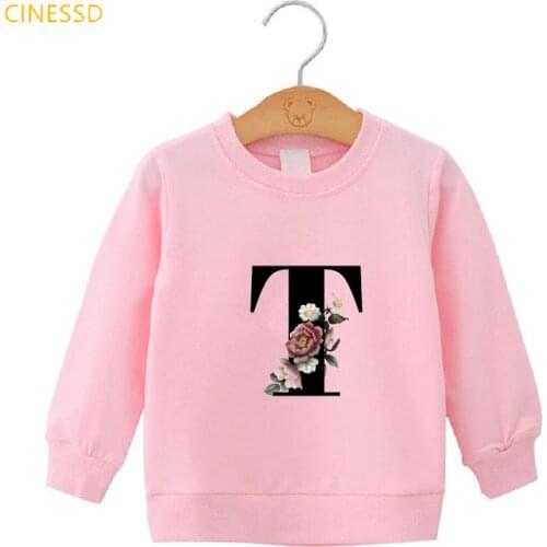 New Winter 2020 Lovely Flower English Alphabet Letter Print Girls Hoodie Casual Kids Top Children Pink Yellow Jumper Sweatshirt