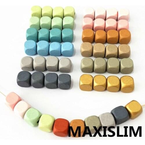DIY10mm Wooden Beads Square Cube Colorful Beads For Necklace Fit Jewelry Making 50PCS/Lot Beads For Jewelry Making