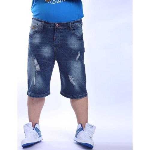 Summer New Thin Fashion Super Large Hole Jeans Cotton Mens Stretch Shorts High Elastic Very Big Size 32-36 38 40 42 44 46 48