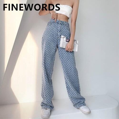 FINEWORDS High Waist Ripped Vintage Jeans Women Korean Casual Wide Leg Ladies Jeans Plus Size Loose Korean Punk Straight Jeans
