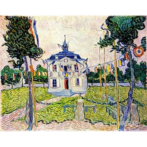 Paintings of Vincent Van Gogh Auvers Town Hall in 14 July art reproductions for sale High quality Handmade
