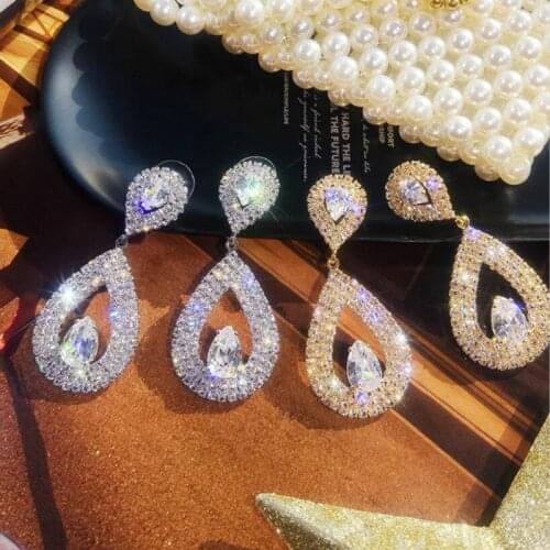 Zircons Classic Water Drop Shaped Cubic Zirconia Crystal Bridal Statement Earrings Wedding For Brides Bridesmaid Luxury Designer