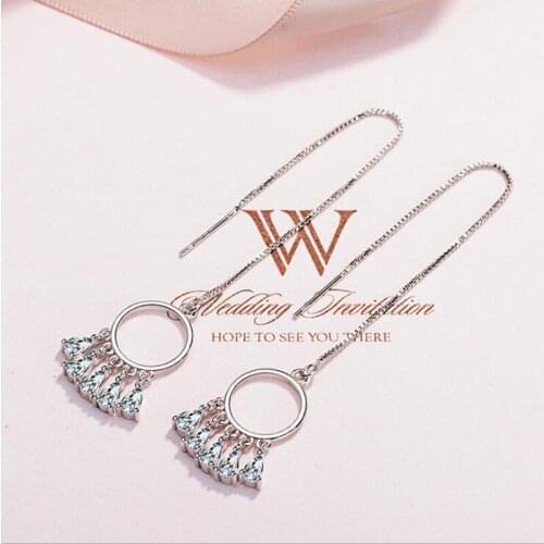 KOFSAC New Fashion 925 Sterling Silver Earrings For Women Girl Charming Crystal CZ Round Eardrop Long Ear Line Fine Jewelry Gift