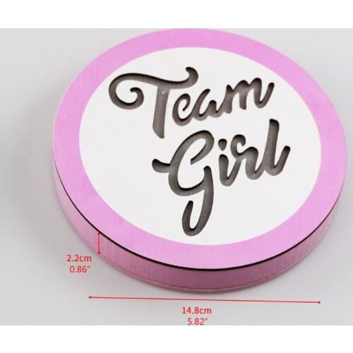 203F Team Girl Sign Wooden LED Light Round Shape Ornament for Baby Shower Decoration Gender Reveal Hundred Days Party Wedding