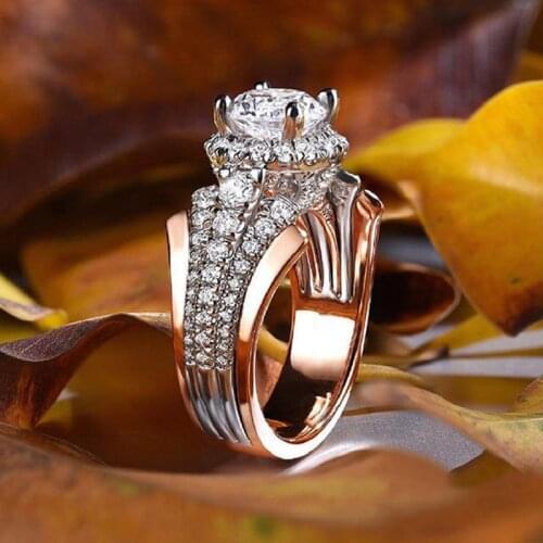 Creative design hot sale Fashion micro zircon two-tone ring engagement rings gifts for women