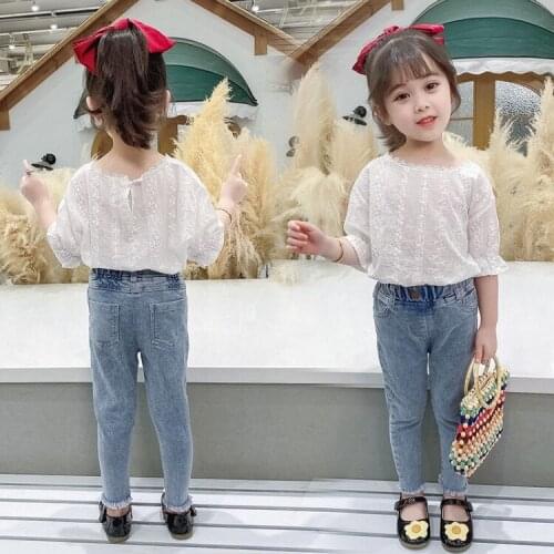 Summer New Kids Girls White Lace Shirt