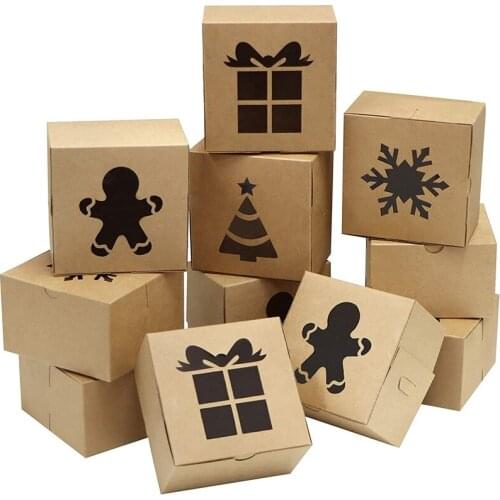 30 Kraft Cardboard Bakery Cookie Boxes Set 4X4x2.5Inch Auto-Popup For Christmas Cupcakes, Cookies, Brownies, Donuts