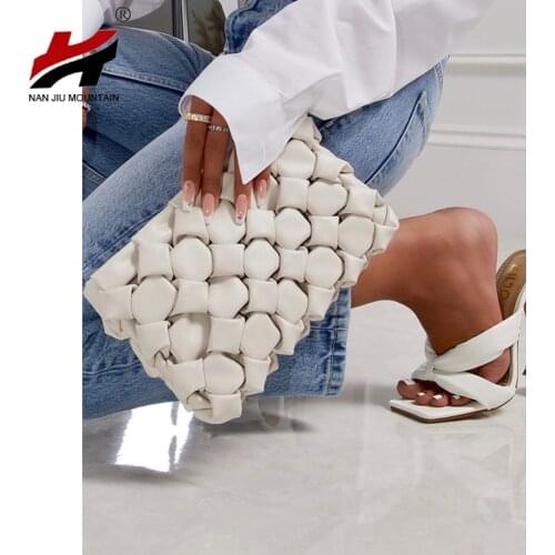 NAN JIU MOUNTAIN 2021 Woman Bag Fashion Ethnic Style Solid Color Woven Small Square Bag Chain Single Shoulder Diagonal Bag