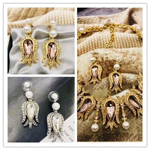 New tulip modelling pearl crystal mashup necklace two color into the female earrings suit