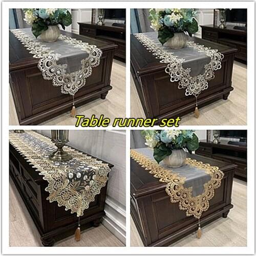 Chinese Modern Lace Embroidered Trim Table Runner Set TV Wall Cabinet Piano Cover Christmas Wedding Tablecloth Camino De Mesa