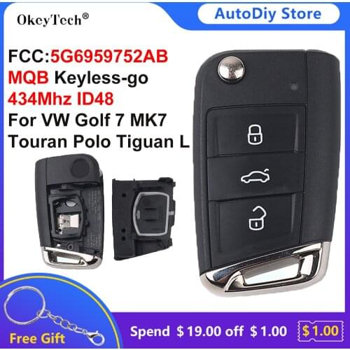 Okeytech 3 Buttons Smart Card Keylessgo Smart Remote Key 434Mhz ID48 MQB For VW Golf 7 MK7 Touran Polo Seat Tiguan L 5G6959752AB