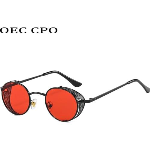 OEC CPO Fashion Steampunk Sunglasses Men Vintage Metal Round Sunglasses Women Small Shades UV400 Classic Eyewear Oculos De Sol