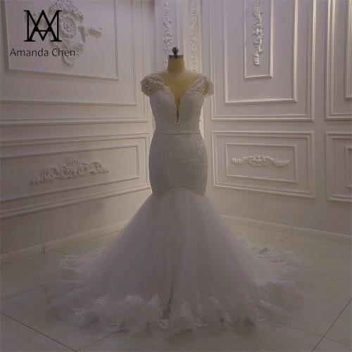 Hochzeitskleid Cap Sleeve Lace Applique Mermaid Wedding Dress