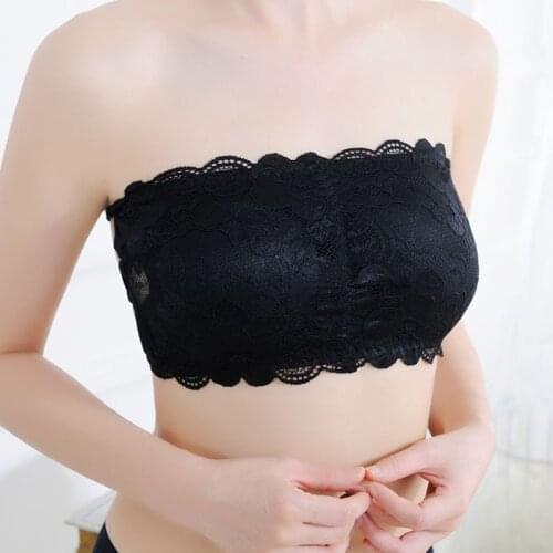 TJ-Tianjun New Summer Lace anti - Glitter Matte Breast girl Strapless Short Band Wrap With Chest Pad Bra White Black Corset