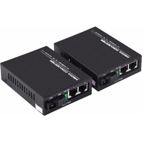 High Quality 1Pair 10/100/1000Mbps Fiber Optical media converter 1 optical port and 2 RJ45 Netlink 25KM Fiber Transceiver