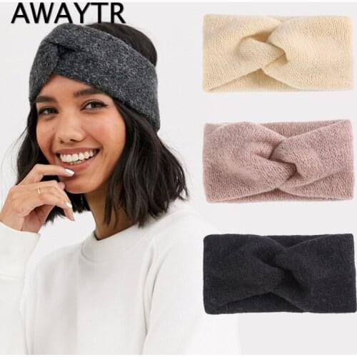 AWAYTR Woolen Cross Cross Top Knot Elastic Hair Bands for Women Soft Solid Color Turban Headbands Women Girls Hair Accessories