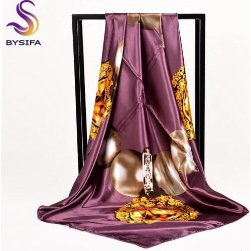 [BYSIFA] Women Rose Silk Scarf Shawl Spring Autumn Large Orange Green Square Scarves Wraps New Design Ladies Head Scarf Cape