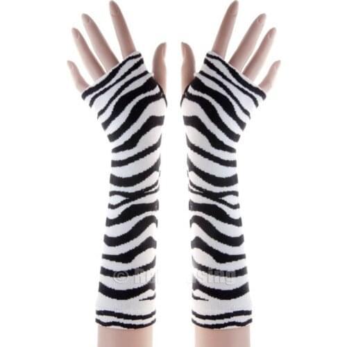 Zebra sweater lady girl Sexy Disco dance costume party lace fingerless long gloves wholesale