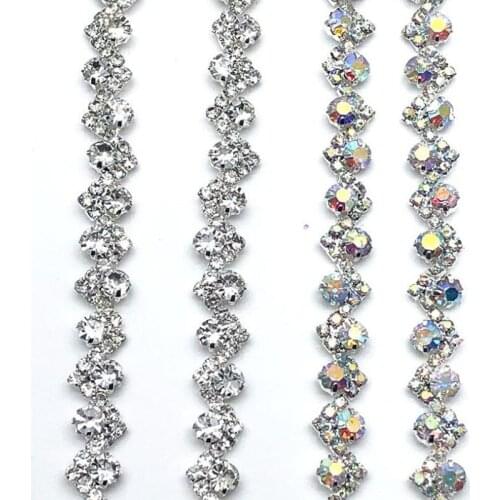 10Yards AB Clear Crystal Rhinestone Chain Trimming Bridal Sash S Shape Stones Trim Applique Wedding Belt Garment Accessories