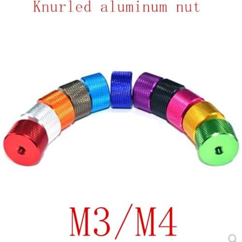 10pcs/lot M3 M4 colourful aluminum thumb nut round knurled handle nut