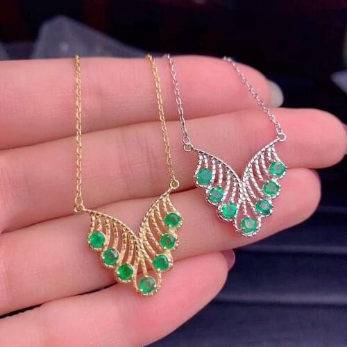 100% Natural And Real Emerald Pendant Solid S925 Sterling Silver Emerald necklace For Women Colour Gem Stone Fine Jewelry