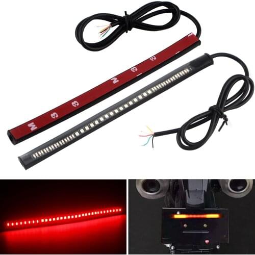 2pcs Red&Amber Motorcycle Strip Light 3528 3014 48 SMD LED Lamp Flexible Motor Light Auto Car Taillight Brake Turn Signal Lights